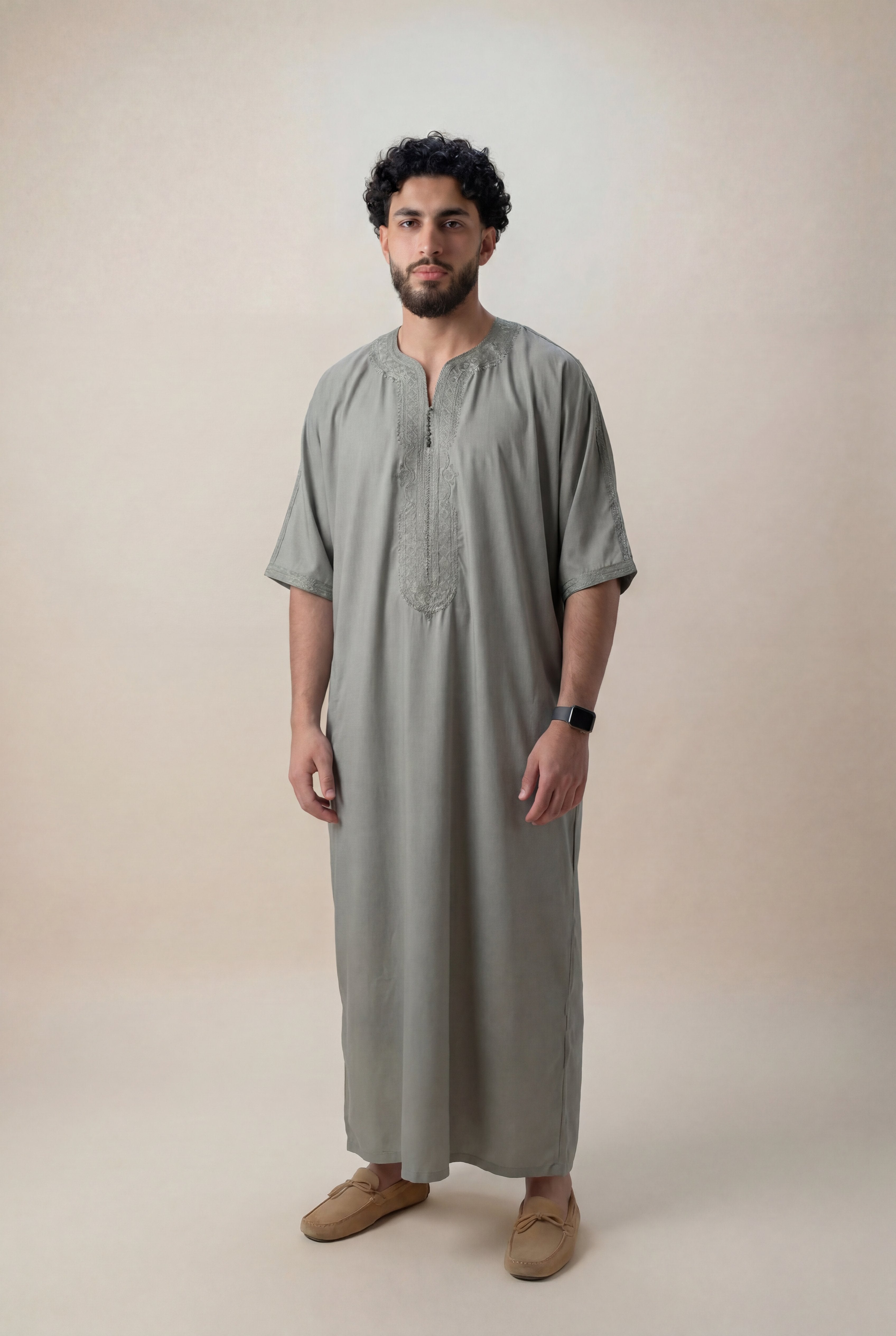 Moroccan Gandoura Sage Green Full Length Men – Premium Cotton Gandoura by Darul-Hayaa